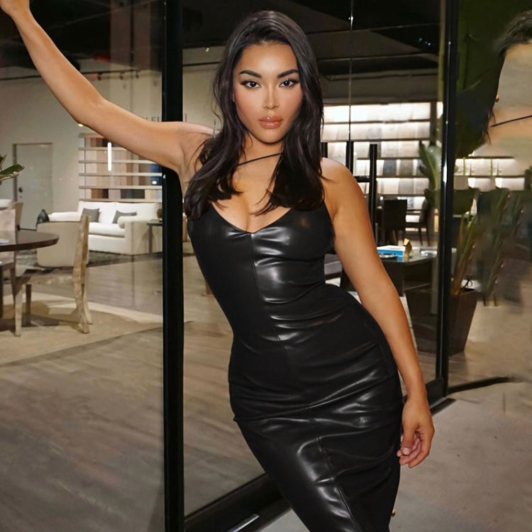 Ladies Sexy Show Chest Slit Leather Skirt