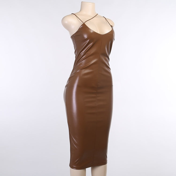 Ladies Sexy Show Chest Slit Leather Skirt