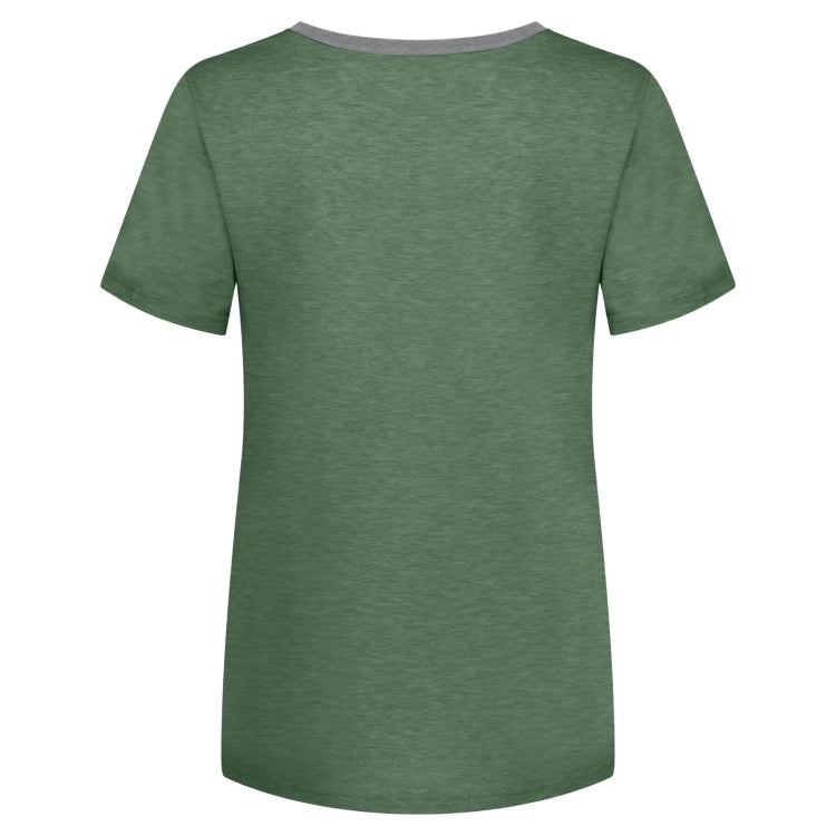 Summer Color Matching V-neck Pocket Loose Casual Cotton Short-sleeved T-shirt for Ladies