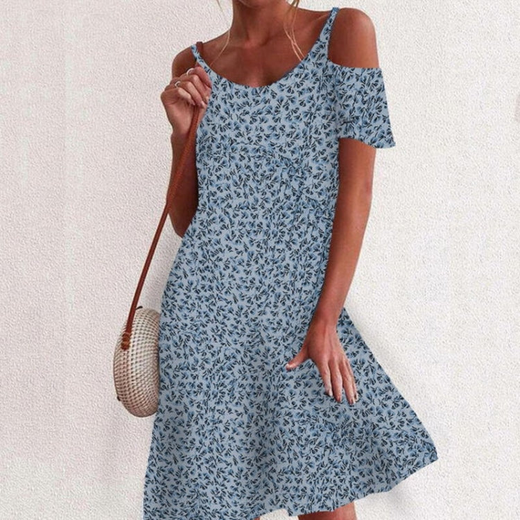 Small Floral Loose Strapless Short Sleeve Dress Short Skirt for Ladies