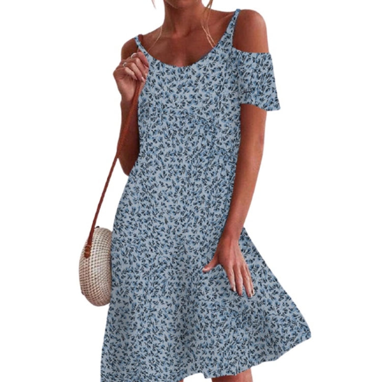 Small Floral Loose Strapless Short Sleeve Dress Short Skirt for Ladies