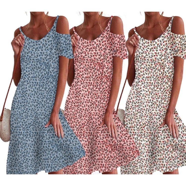 Small Floral Loose Strapless Short Sleeve Dress Short Skirt for Ladies