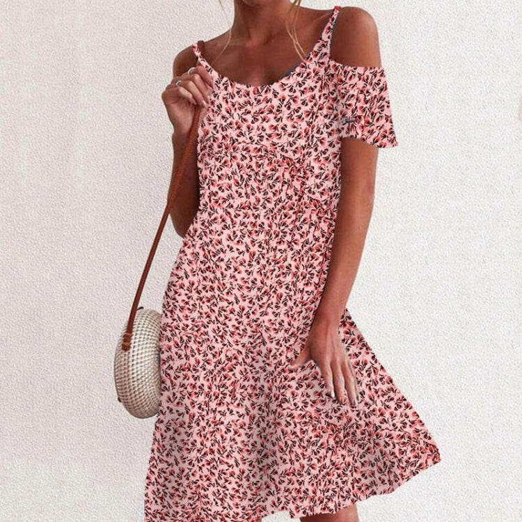 Small Floral Loose Strapless Short Sleeve Dress Short Skirt for Ladies