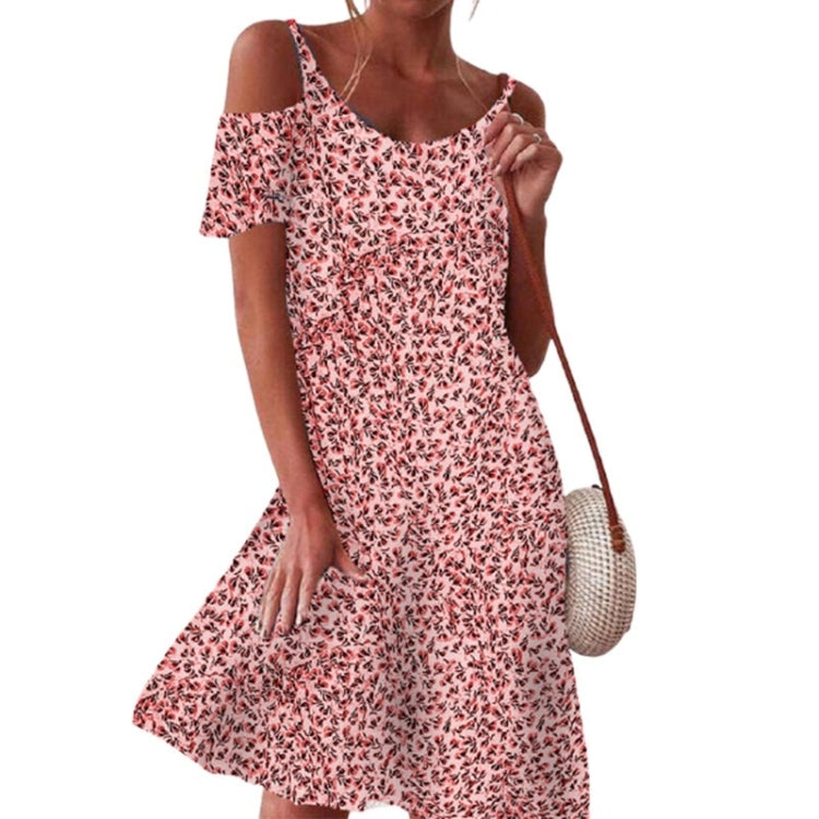 Small Floral Loose Strapless Short Sleeve Dress Short Skirt for Ladies