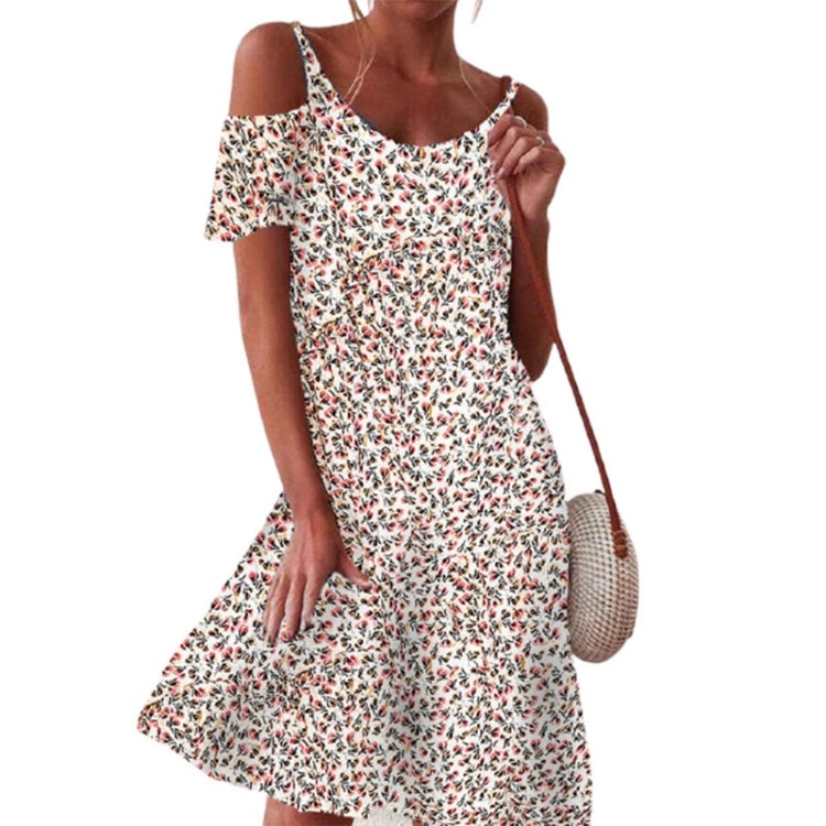 Small Floral Loose Strapless Short Sleeve Dress Short Skirt for Ladies