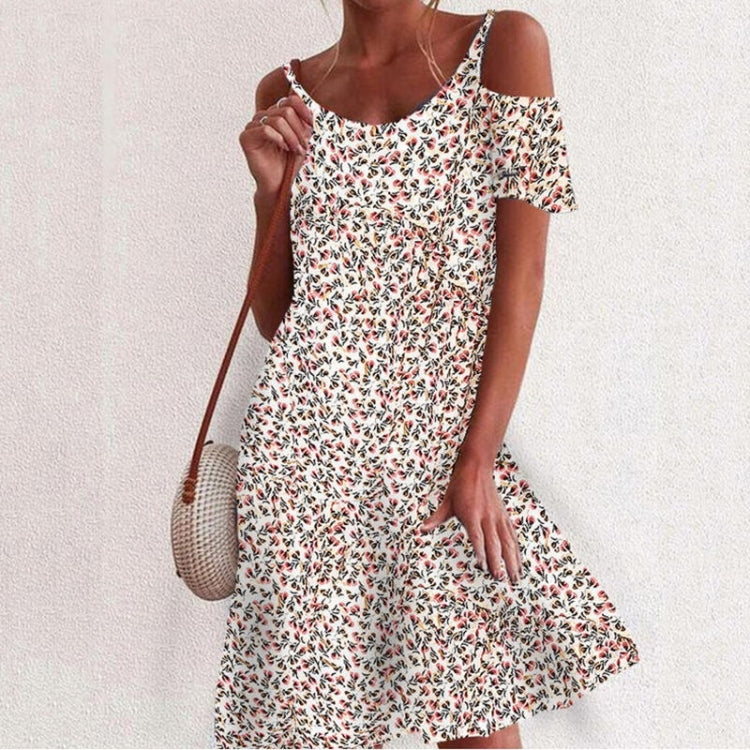 Small Floral Loose Strapless Short Sleeve Dress Short Skirt for Ladies