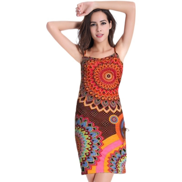 Slim Ethnic Style Printed Sling Dress for Ladies