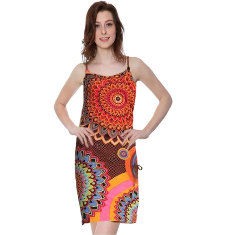 Slim Ethnic Style Printed Sling Dress for Ladies
