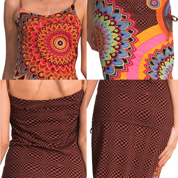 Slim Ethnic Style Printed Sling Dress for Ladies