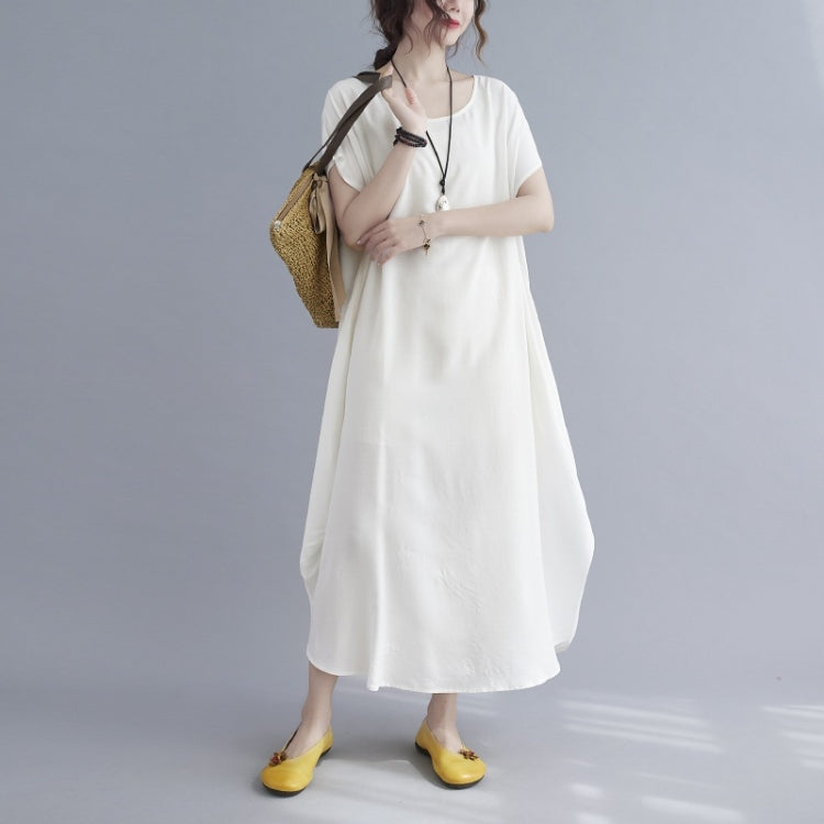 Ladies Round Neck Solid Color Loose Long Dress