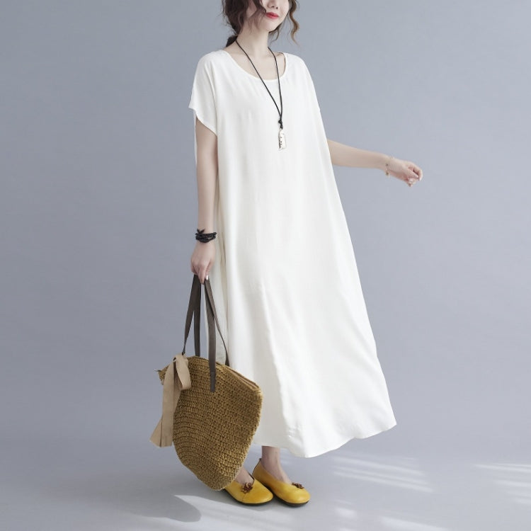 Ladies Round Neck Solid Color Loose Long Dress