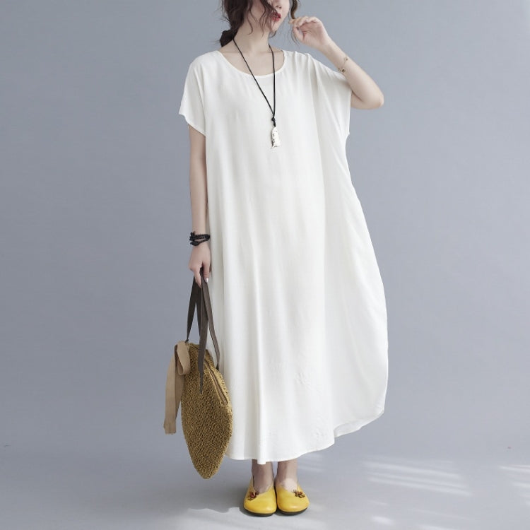 Ladies Round Neck Solid Color Loose Long Dress
