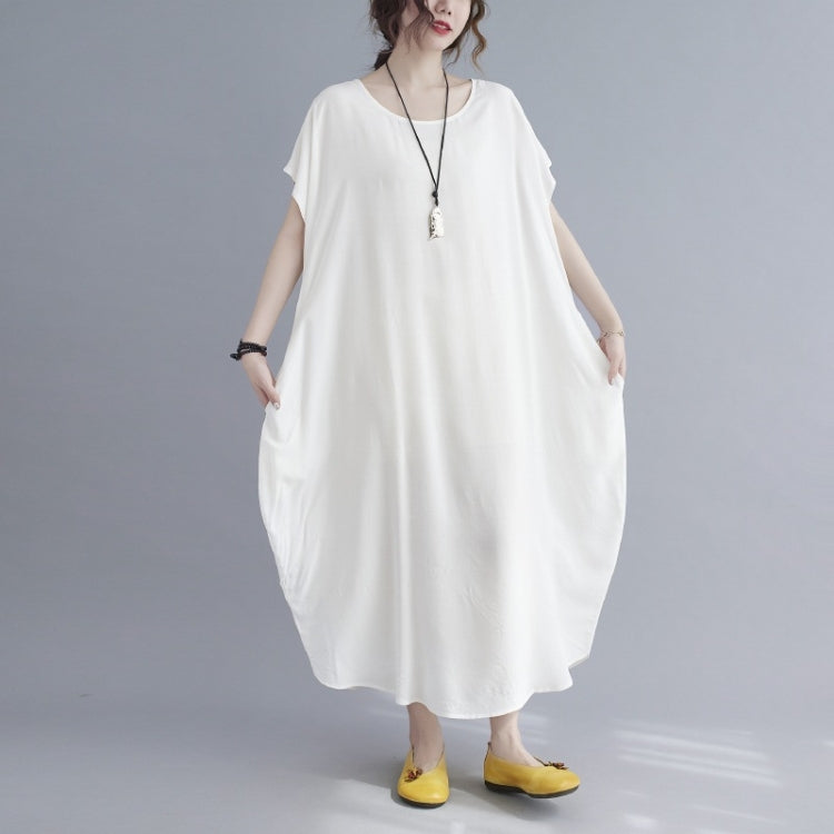 Ladies Round Neck Solid Color Loose Long Dress