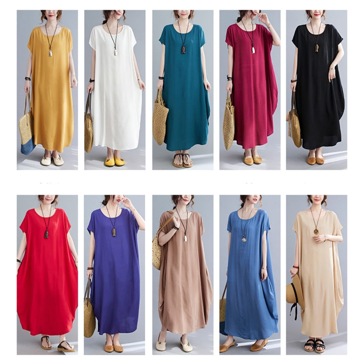 Ladies Round Neck Solid Color Loose Long Dress