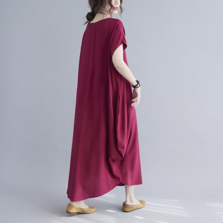Ladies Round Neck Solid Color Loose Long Dress