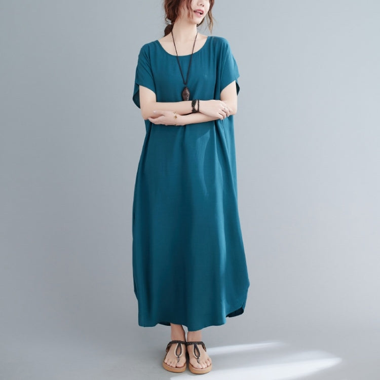 Ladies Round Neck Solid Color Loose Long Dress