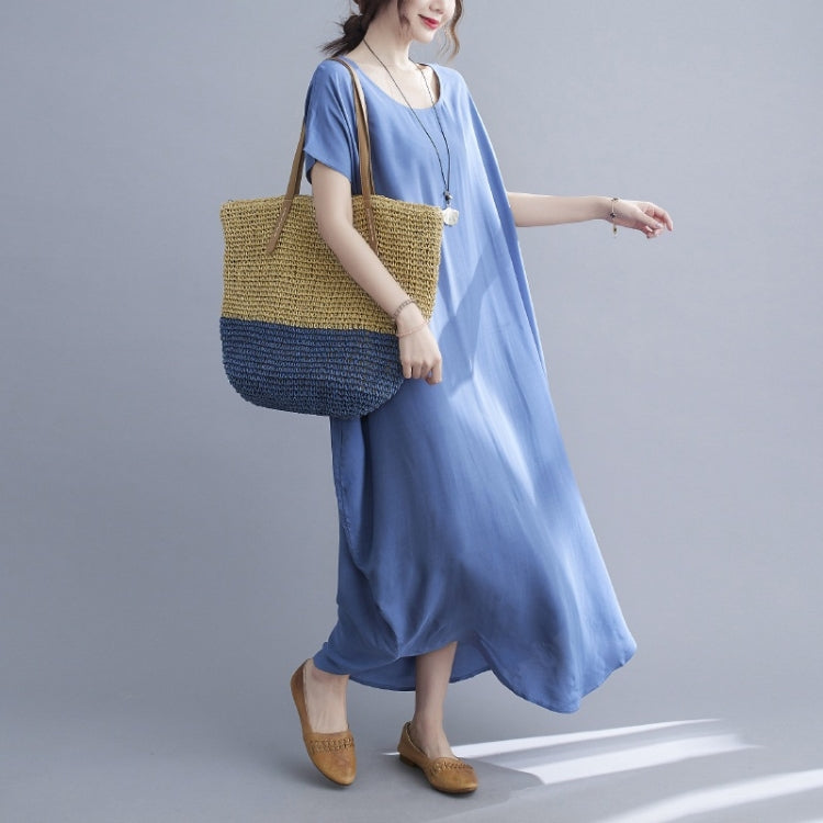 Ladies Round Neck Solid Color Loose Long Dress