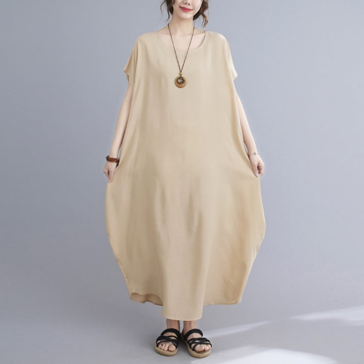 Ladies Round Neck Solid Color Loose Long Dress