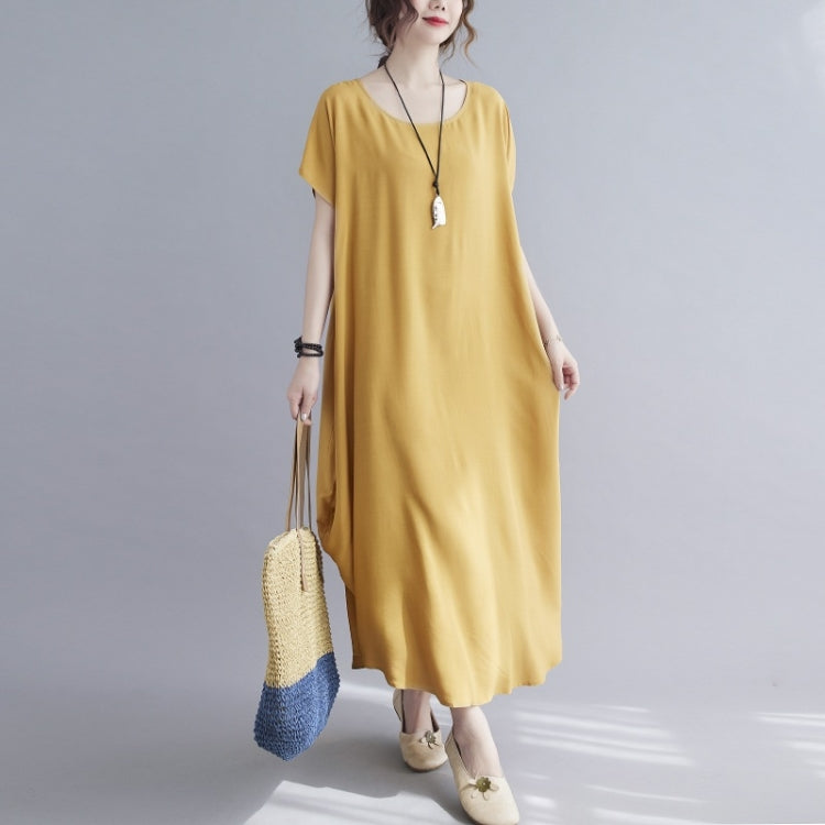 Ladies Round Neck Solid Color Loose Long Dress