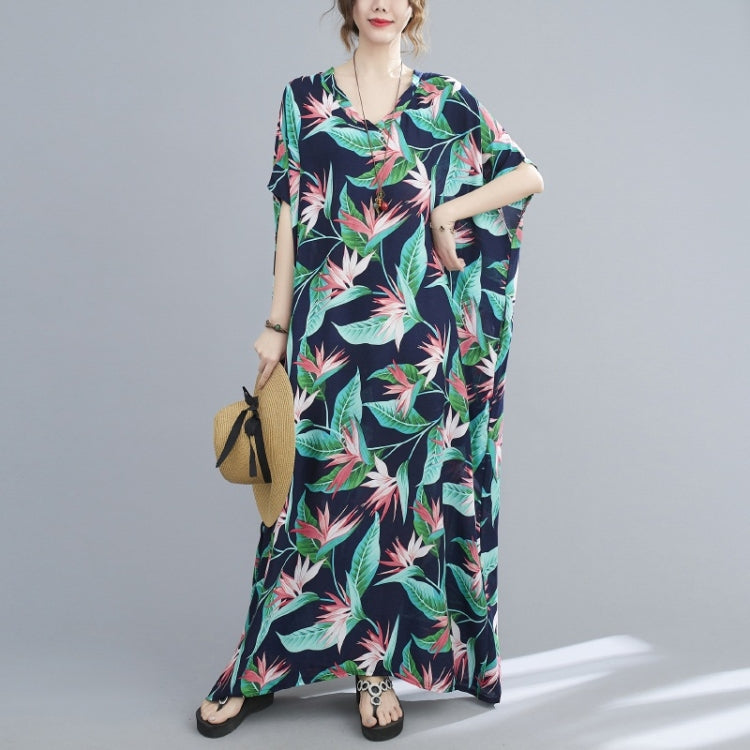 Ladies Simple Vacation Style V-neck Long Robe Dress (As Show)