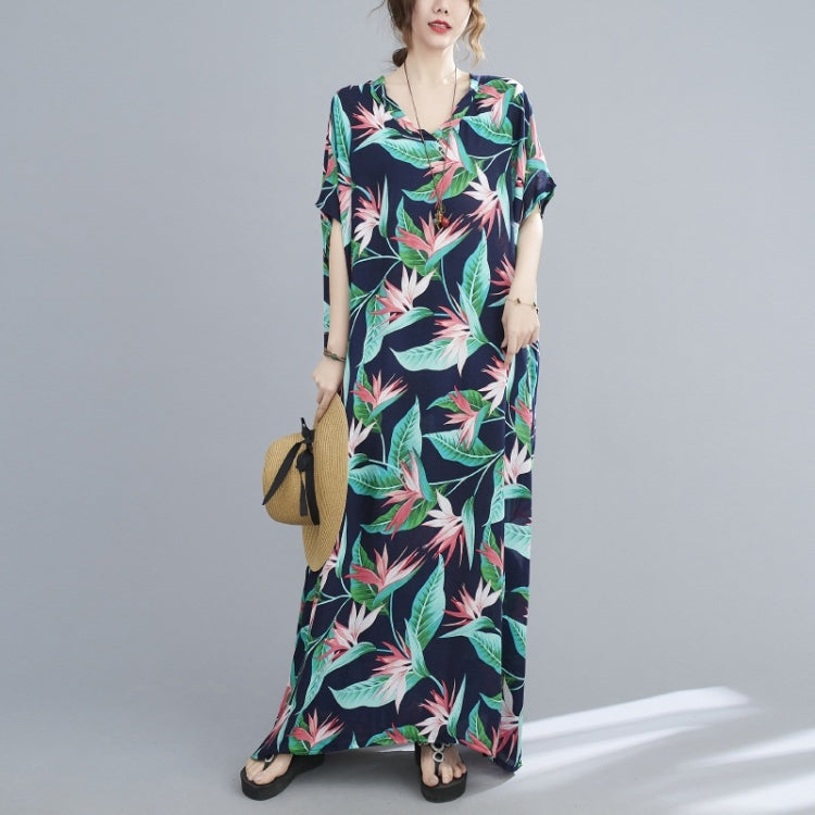 Ladies Simple Vacation Style V-neck Long Robe Dress (As Show)