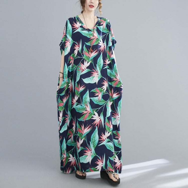 Ladies Simple Vacation Style V-neck Long Robe Dress (As Show)