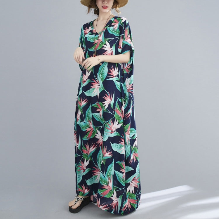 Ladies Simple Vacation Style V-neck Long Robe Dress (As Show)