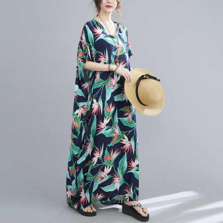 Ladies Simple Vacation Style V-neck Long Robe Dress (As Show)