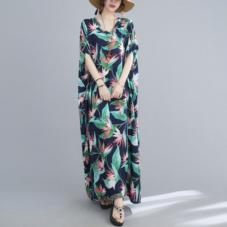 Ladies Simple Vacation Style V-neck Long Robe Dress (As Show)
