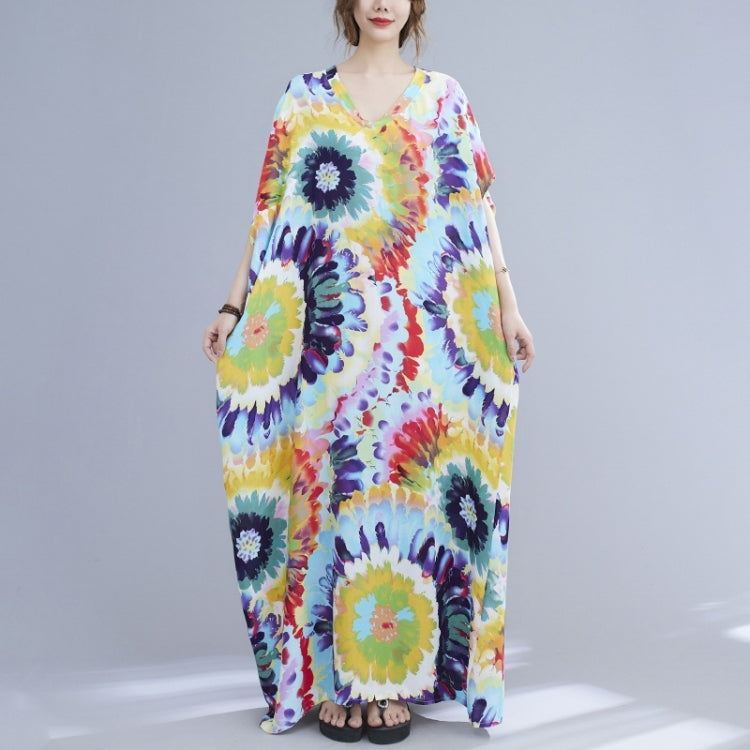 Ladies Summer Vacation Style V-neck Long Robe Dress (As Show)