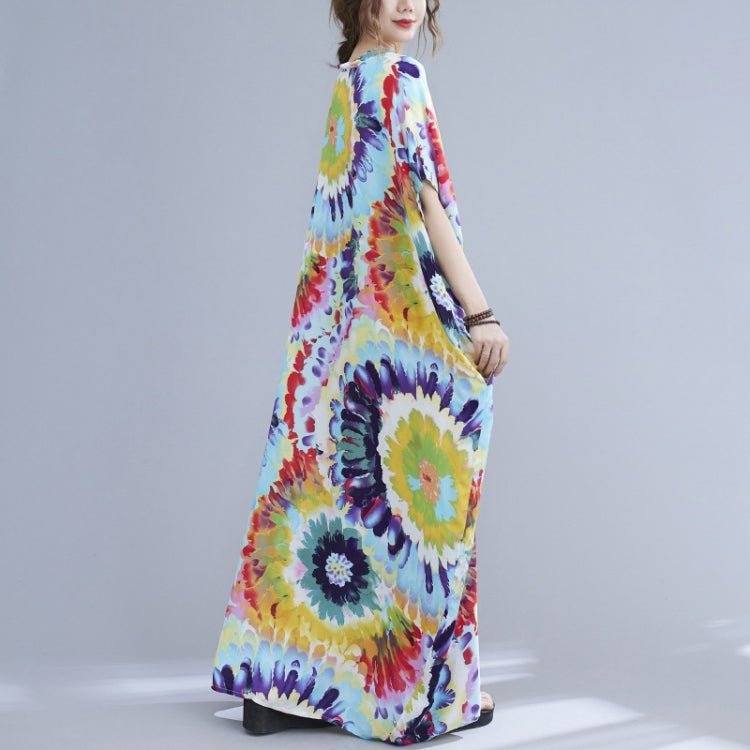 Ladies Summer Vacation Style V-neck Long Robe Dress (As Show)