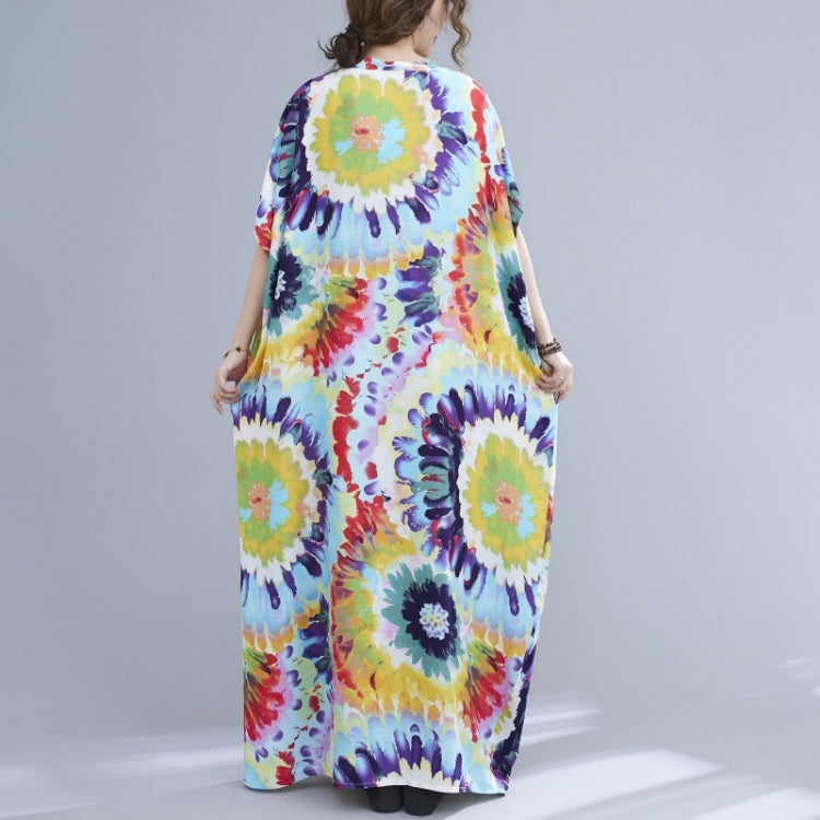 Ladies Summer Vacation Style V-neck Long Robe Dress (As Show)