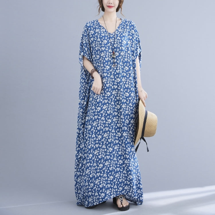 Ladies Summer Bohemian Small Floral Long Robe Dress (As Show)