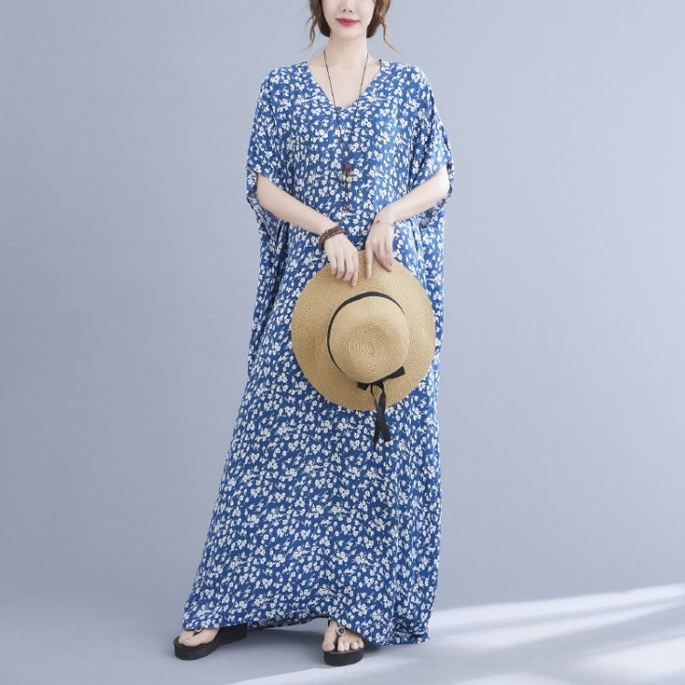 Ladies Summer Bohemian Small Floral Long Robe Dress (As Show)