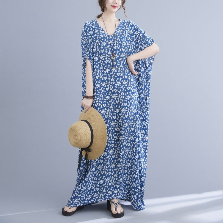 Ladies Summer Bohemian Small Floral Long Robe Dress (As Show)