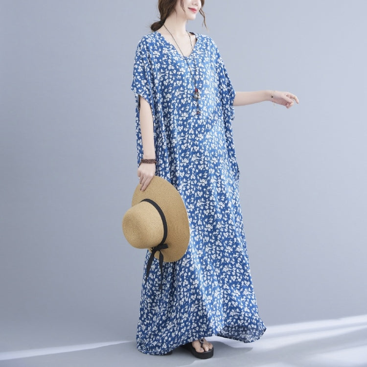 Ladies Summer Bohemian Small Floral Long Robe Dress (As Show)