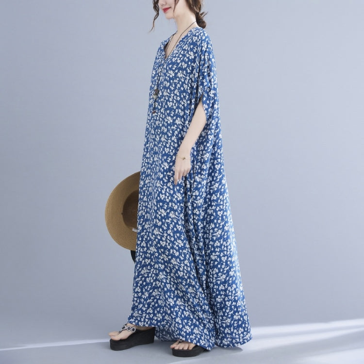 Ladies Summer Bohemian Small Floral Long Robe Dress (As Show)