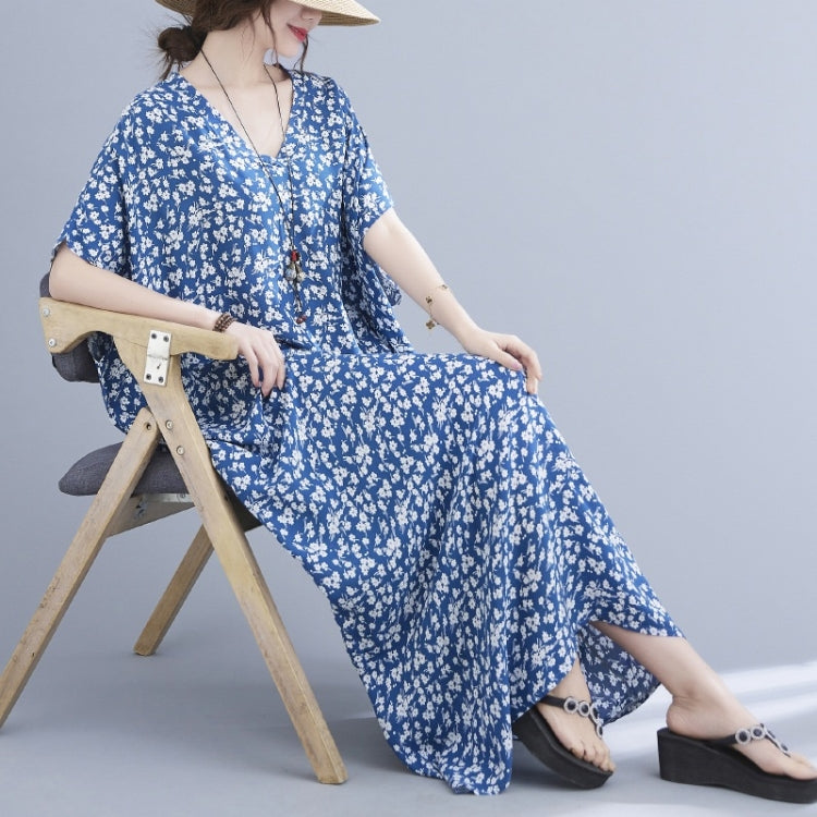 Ladies Summer Bohemian Small Floral Long Robe Dress (As Show)