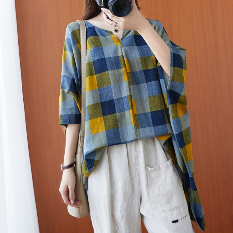 Ladies Cotton Linen Lattice Pullover Shirt (As Show)