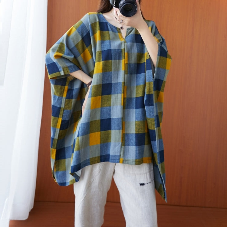 Ladies Cotton Linen Lattice Pullover Shirt (As Show)