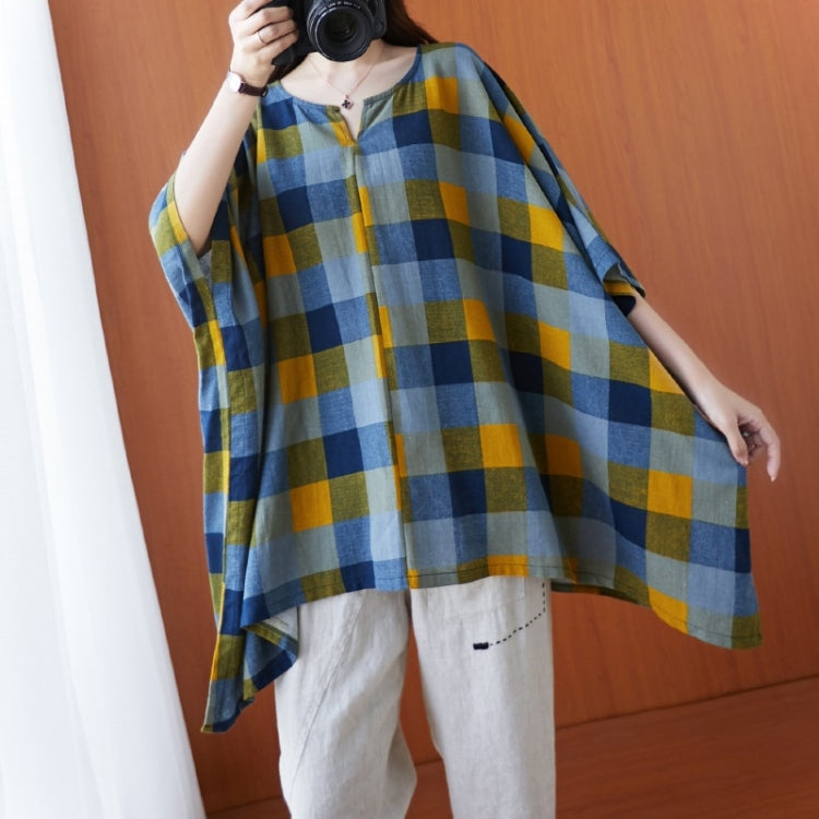 Ladies Cotton Linen Lattice Pullover Shirt (As Show)