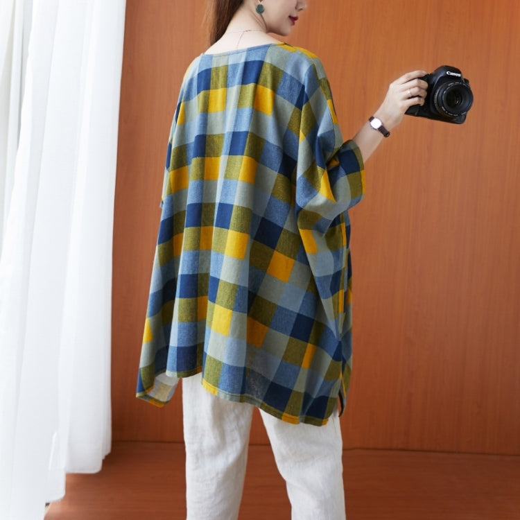 Ladies Cotton Linen Lattice Pullover Shirt (As Show)