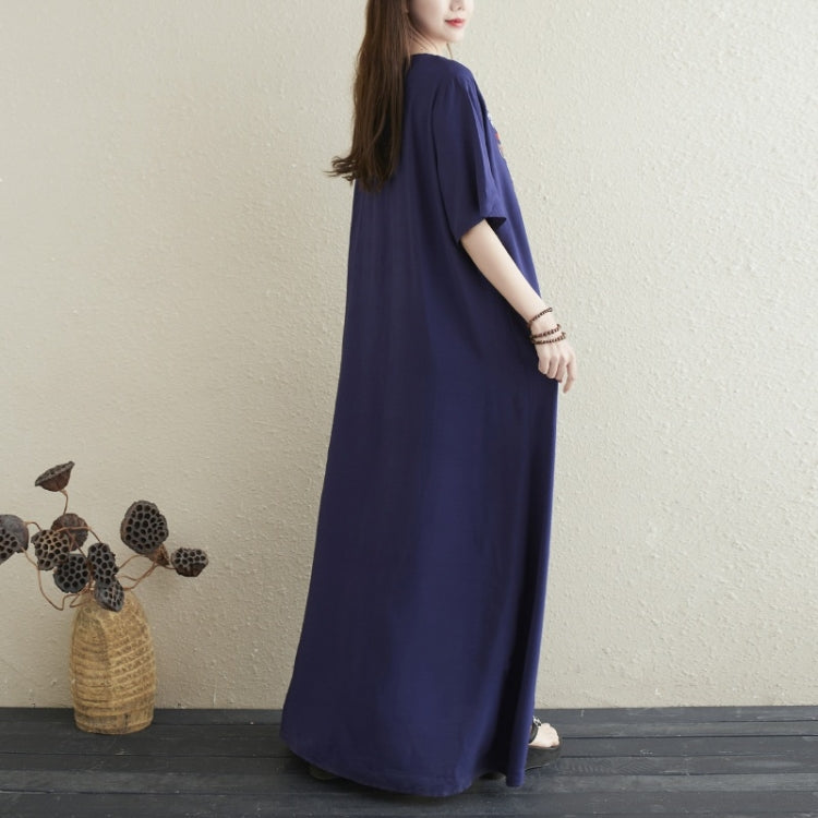 Ladies Embroidered Tassel Round Neck Long Robe Dress (As Show)