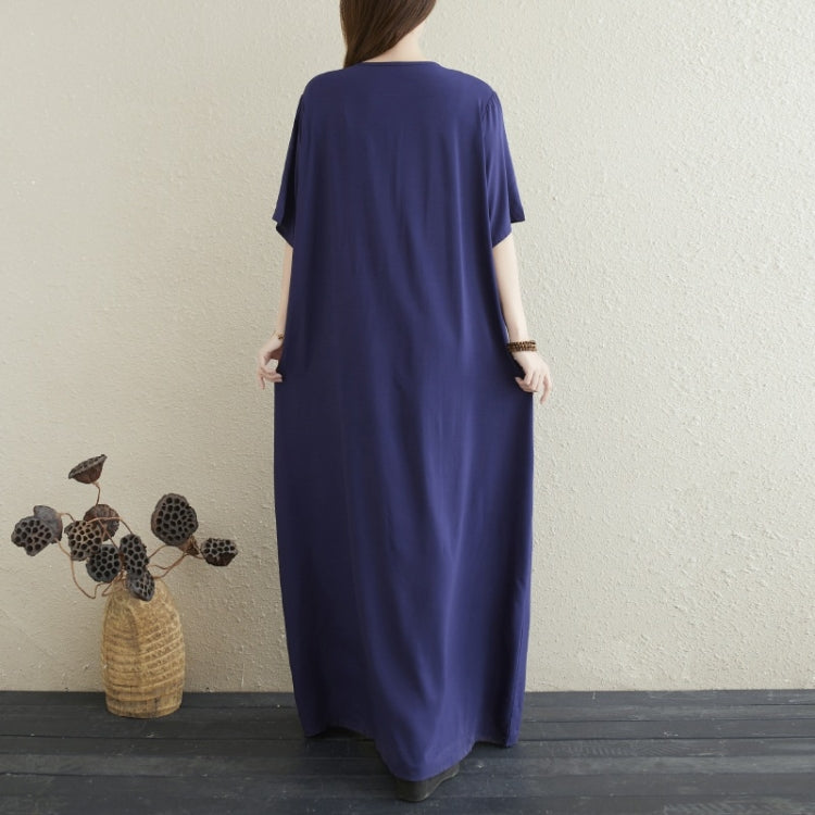 Ladies Embroidered Tassel Round Neck Long Robe Dress (As Show)