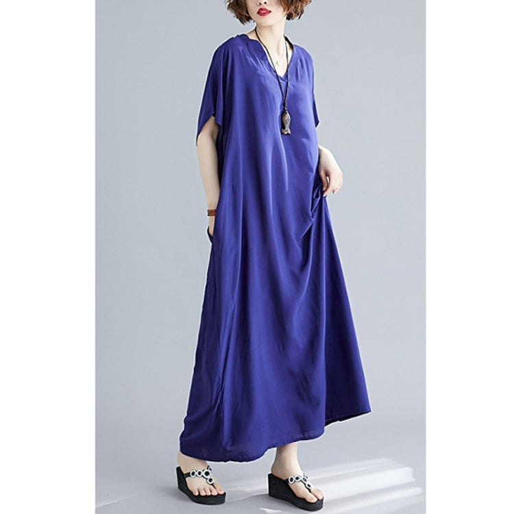 Ladies Bohemian Style Solid Color V-neck Long Robe Dress