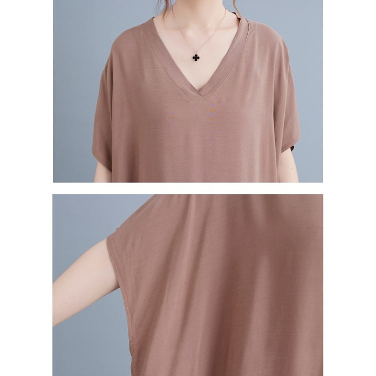 Ladies Bohemian Style Solid Color V-neck Long Robe Dress