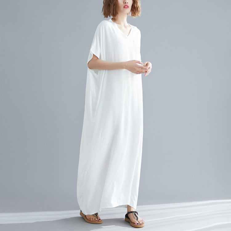 Ladies Bohemian Style Solid Color V-neck Long Robe Dress