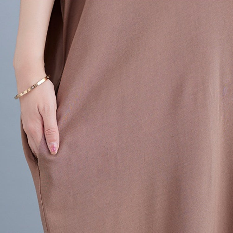 Ladies Bohemian Style Solid Color V-neck Long Robe Dress