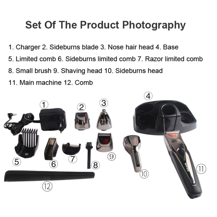 Ufree UF-6168 7 in 1 Grooming Kit Multi-Function Stylist Hair Clipper Nose Hair Trimmer Haircut Shaver ((EU Plug)