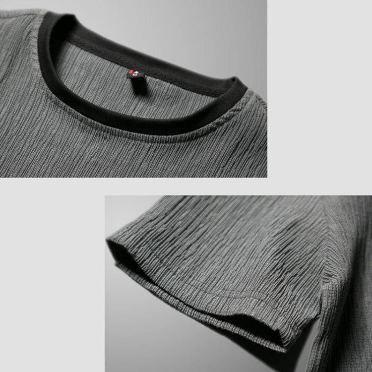 2 in 1 Summer Pleated Round Neck Short-sleeved T-shirt + Trousers Loose Casual Sports Suit  for Middle-aged And Elderly Men